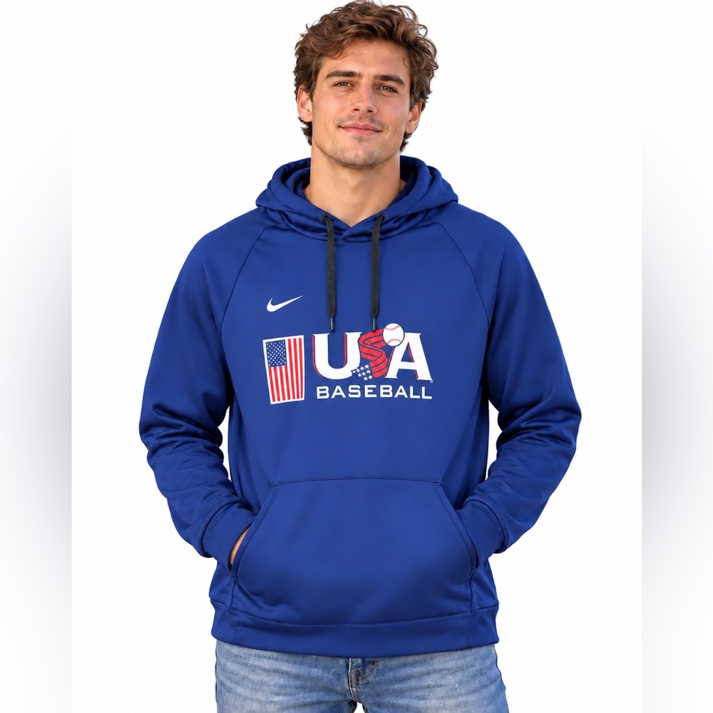 Nike USA Baseball Hoodie Adult Large Navy Dri-FIT Pullover Swoosh Team USA